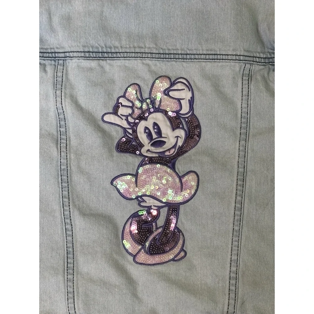 Disney Jean Jacket Girls Size 9/10 Denim Minnie Mouse Sequin &‎ Embroidered